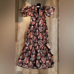 NWT BA&SH metallic floral print maxi dress